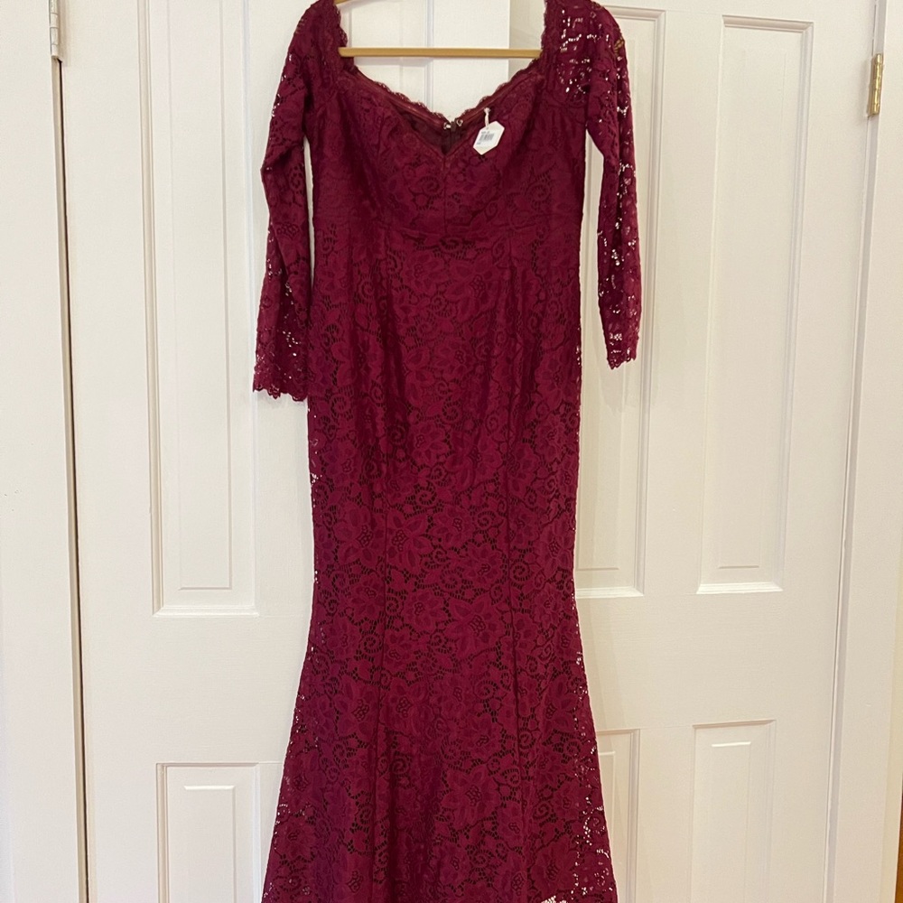 PinkBlush Burgundy Lace Off Shoulder Maternity Maxi Dress - large NWT - Picture 2 of 3